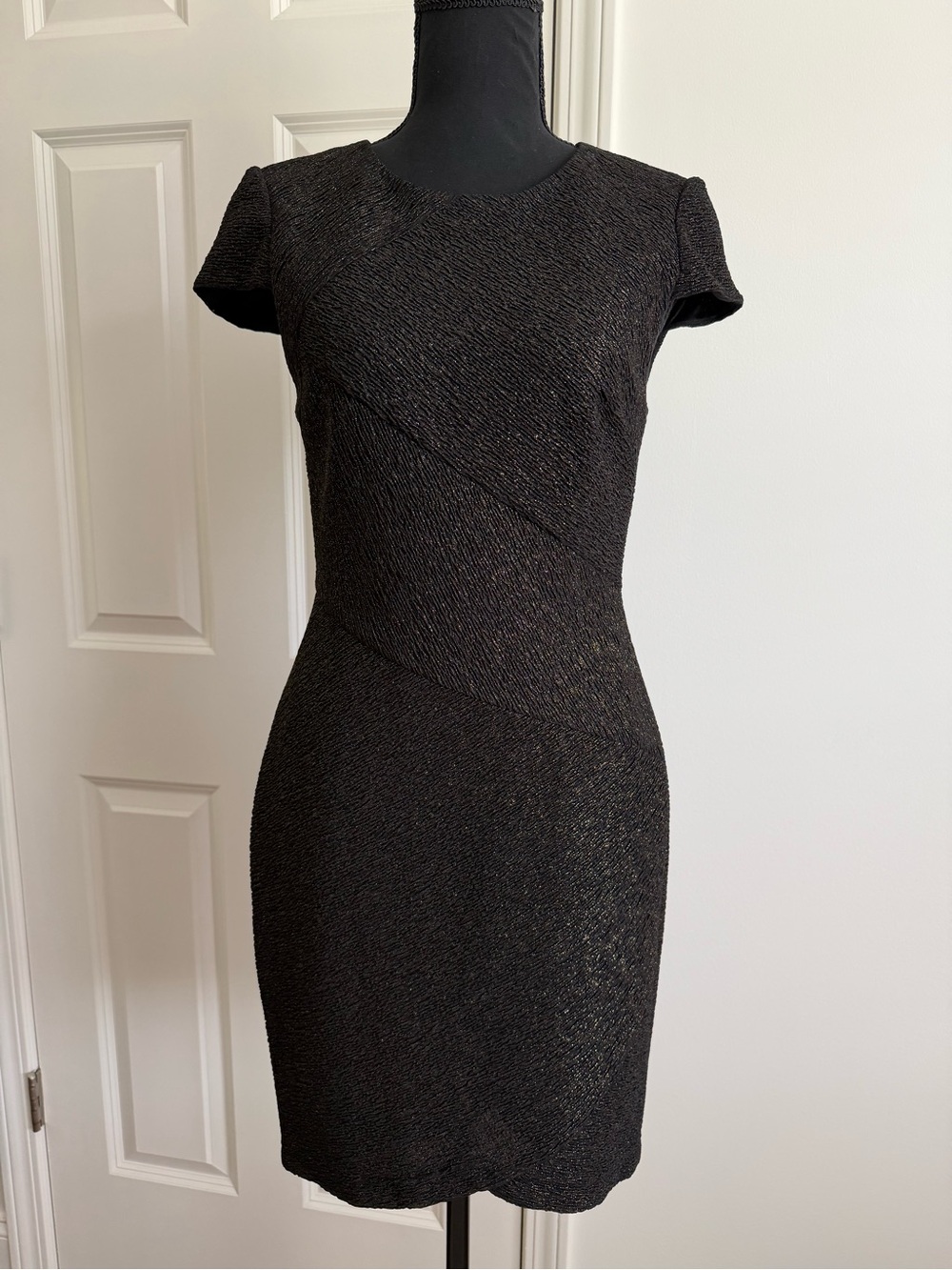 Black and Gold Aiden Maddox Cap Sleeve Dress